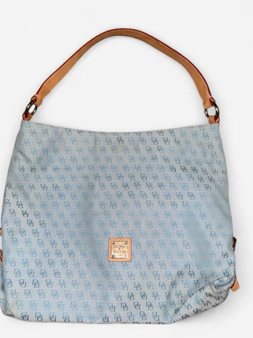 Dooney & Bourke Light Blue Signature Shoulder Bag with Tan Trim